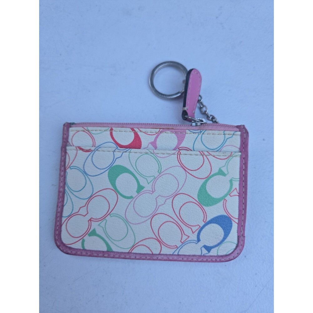 Coach Multicolor Floral Pattern Signature Print Coin Purse And Key Pouch - Picture 2 of 4